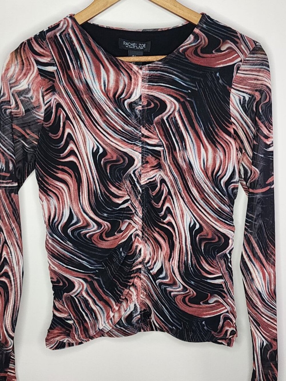 Rachel Zoe Marble Swirl Print Long Sleeve Top — Black/Rust, S | Going Out